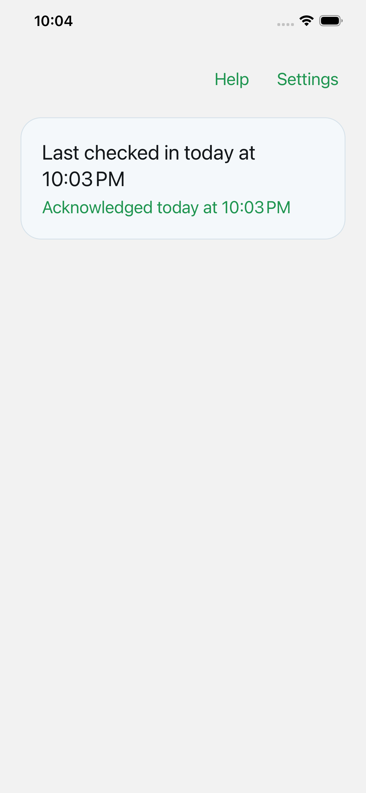 ElderCheck check-in acknowledged screen